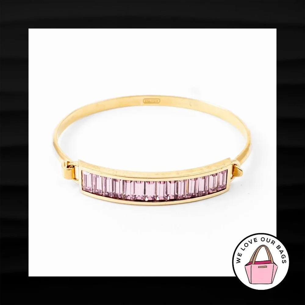 RARE COACH PURPLE PAVE CRYSTAL RHINESTONE GOLD BRASS HINGE BANGLE BRACELET